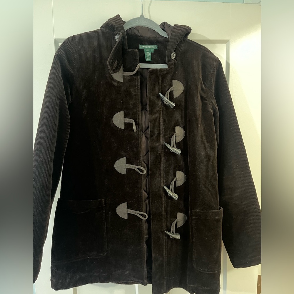 Lauren Jeans Co Ralph Lauren Brown Corduroy Toggle Hooded Quilted Jacket Small